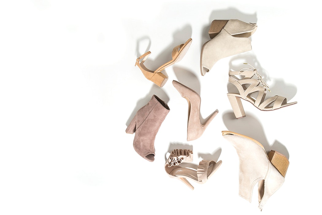 Neutral fashion tones on a white background